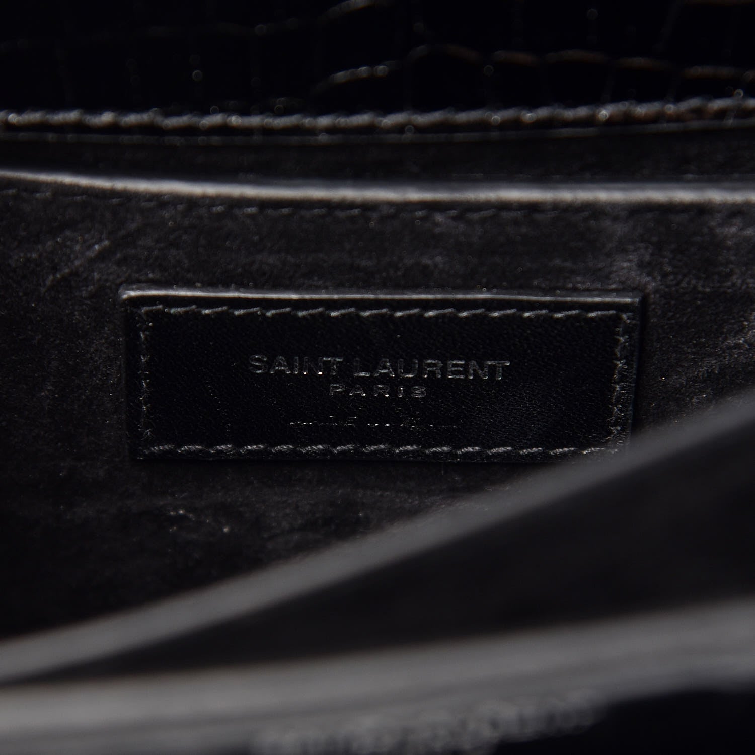 Saint Laurent Calfskin Crocodile Embossed Medium Monogram Sunset Black 7 of 7