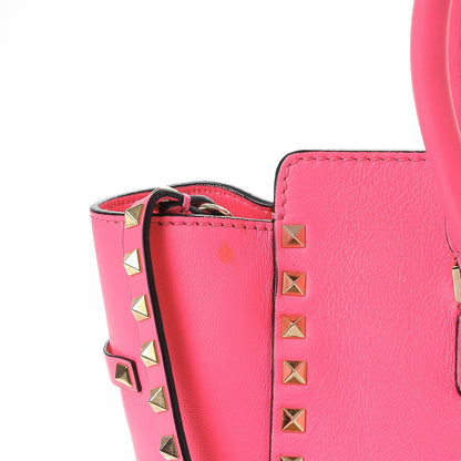 Valentino Garavani Vitello Rockstud Double Handle Tote Fuxia Fluo 8 of 11
