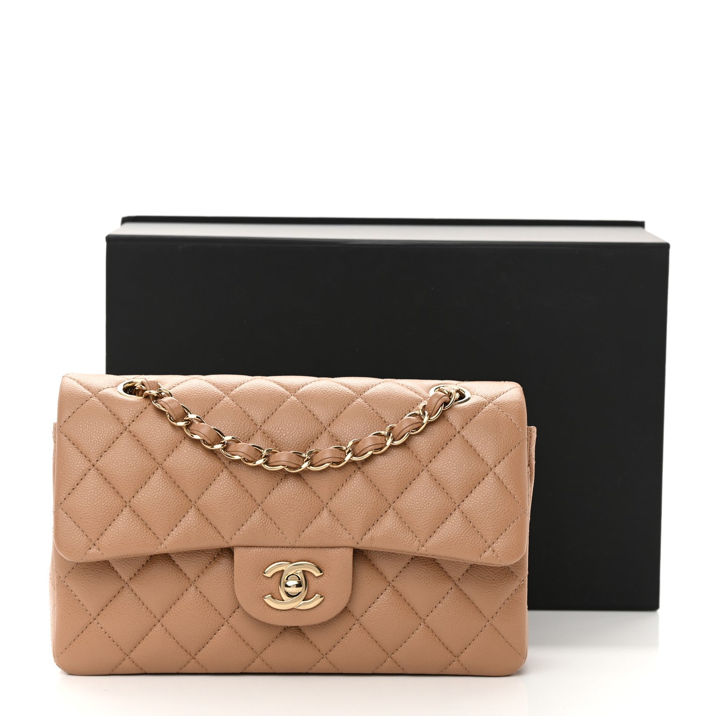 Caviar Quilted Small Double Flap Dark Beige