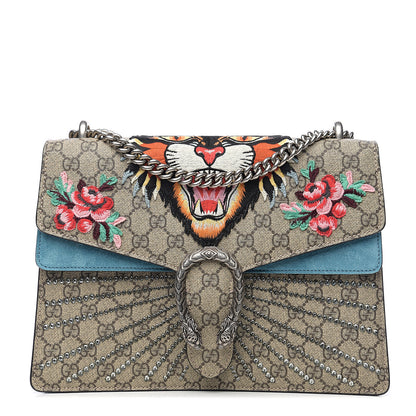 Gucci GG Supreme Monogram Angry Cat Embroidered Medium Dionysus Shoulder Bag Beige Ultramarine 1 of 9