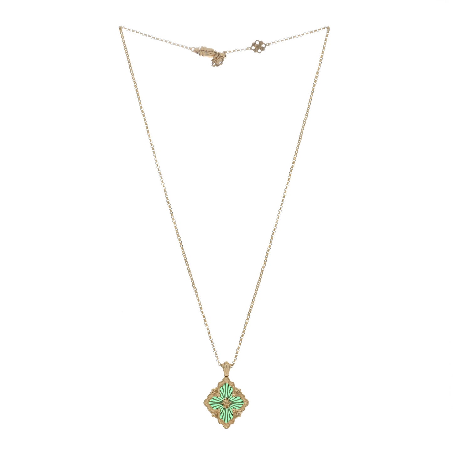 18K Yellow Gold Enamel Opera Tulle Pendant Necklace Green