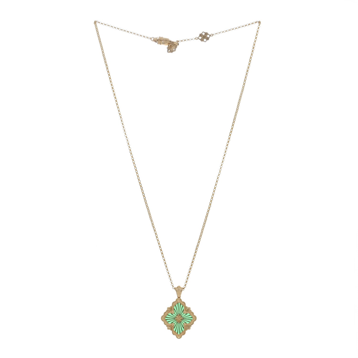 Buccellati 18K Yellow Gold Enamel Opera Tulle Pendant Necklace Green 2 of 5