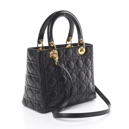 Christian Dior Lambskin Cannage Medium Lady Dior Black 2 of 8