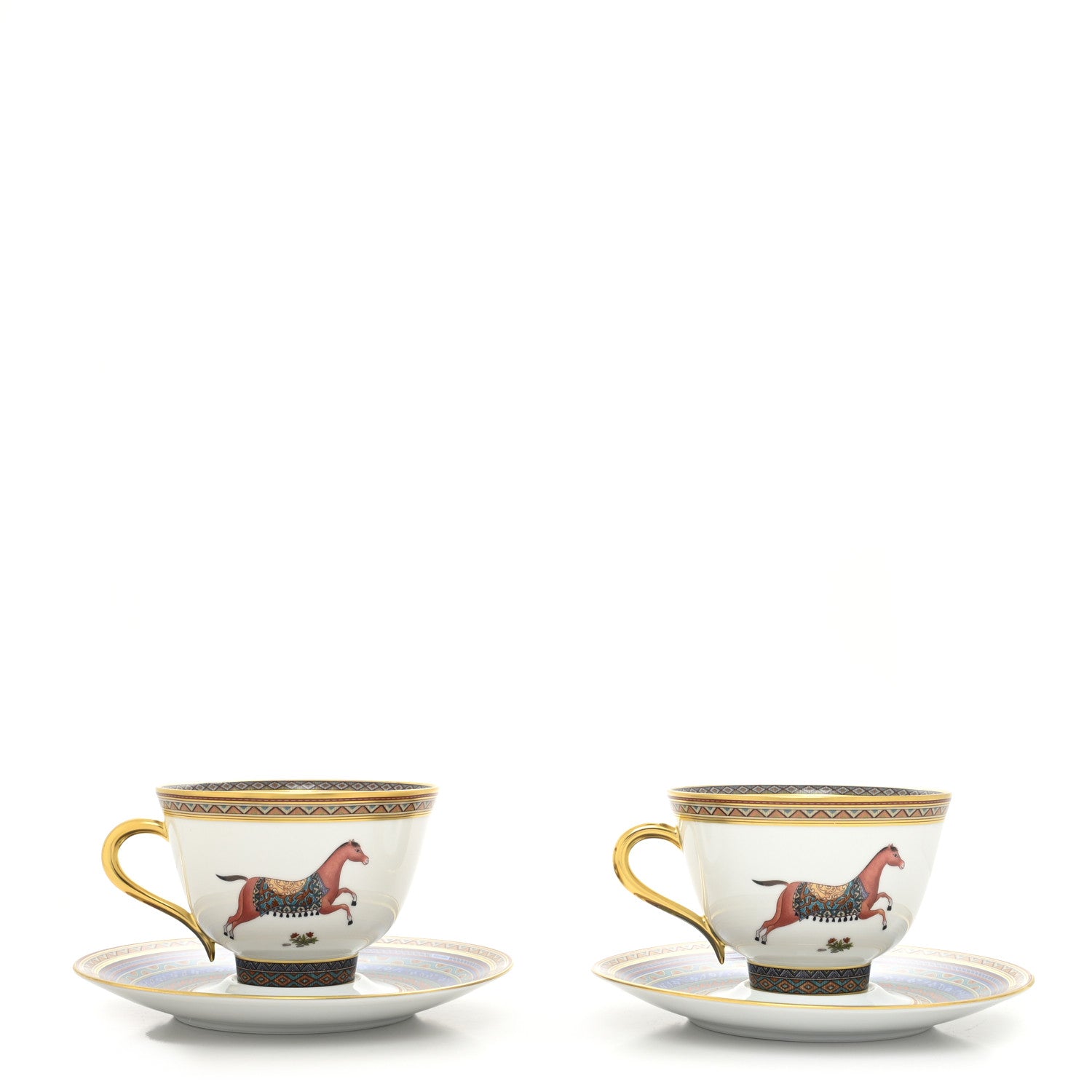 Hermes Porcelain Cheval d'Orient Tea Cup and Saucer Set of 2 1 of 11