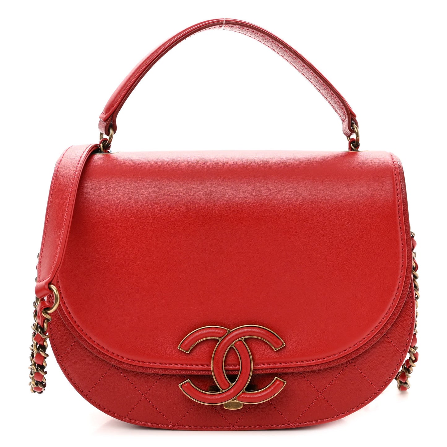 Shiny Calfskin Goatskin Quilted Small Coco Curve Messenger Flap Red