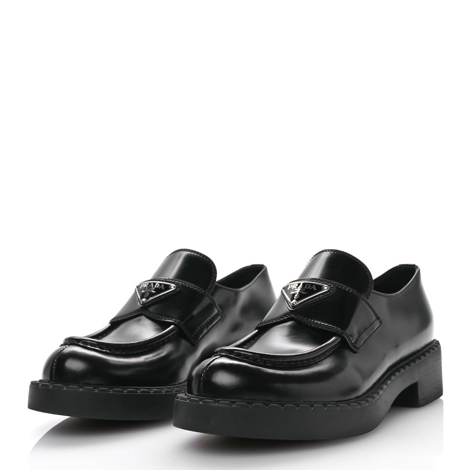 Prada Spazzolato Metal Triangle Logo 50mm Loafers 37 Black 3 of 8