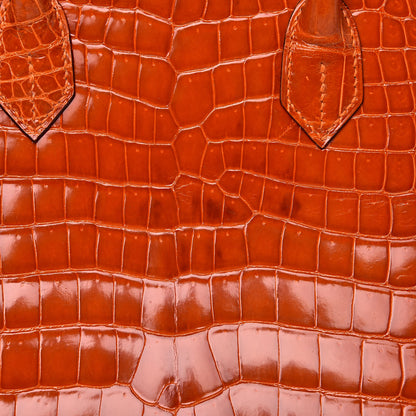 Hermes Shiny Porosus Crocodile Birkin 35 Orange 32 of 33