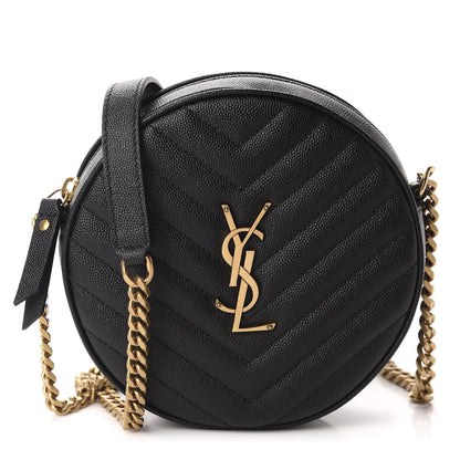 Saint Laurent Grain De Poudre Matelasse Chevron Quilted Round Vinyle Camera Bag Black 1 of 10