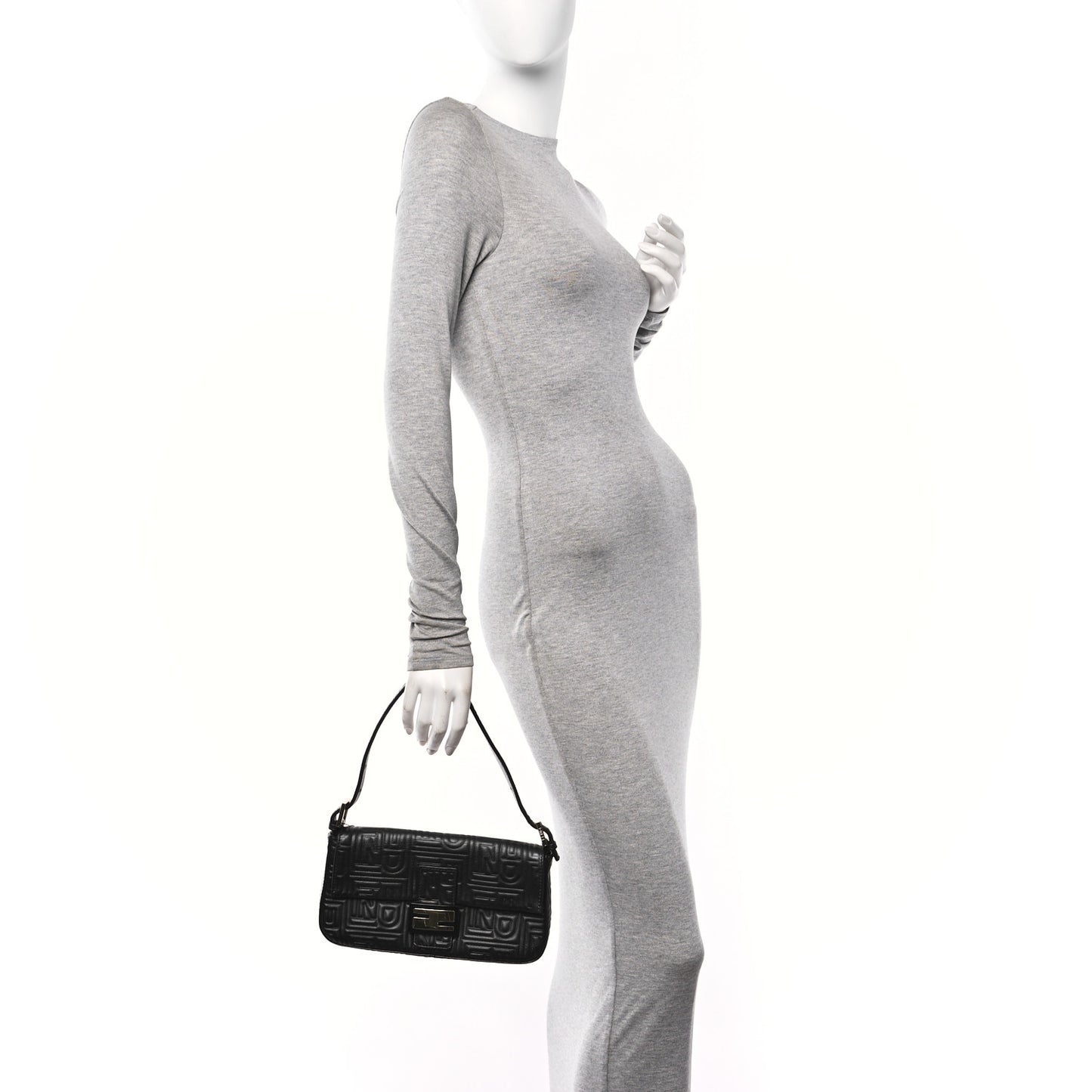 Nappa Logo Embossed Baguette Black