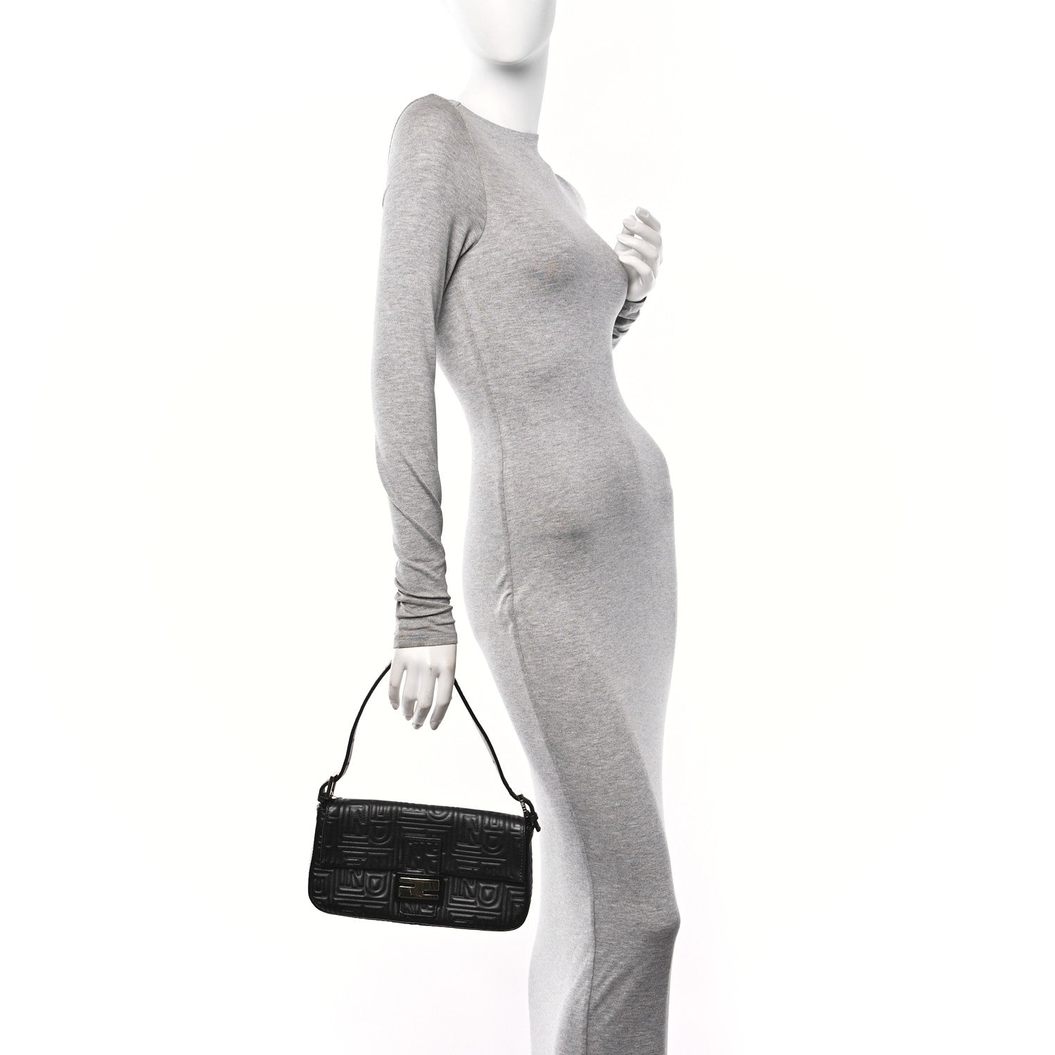Fendi Nappa Logo Embossed Baguette Black 2 of 9