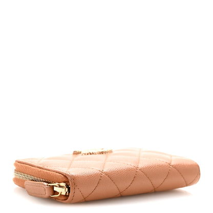 Chanel Caviar Quilted Textured CC Zip Around Coin Purse Beige 4 of 9