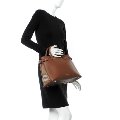 Burberry Grainy Calfskin House Check Medium Banner Tote Tan 2 of 9