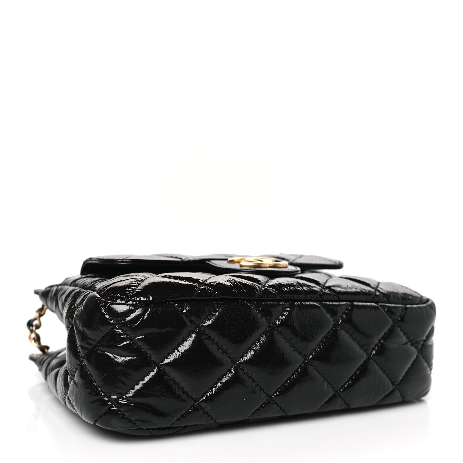 Chanel Shiny Crumpled Calfskin Quilted Small Wavy CC Hobo Black 4 of 10