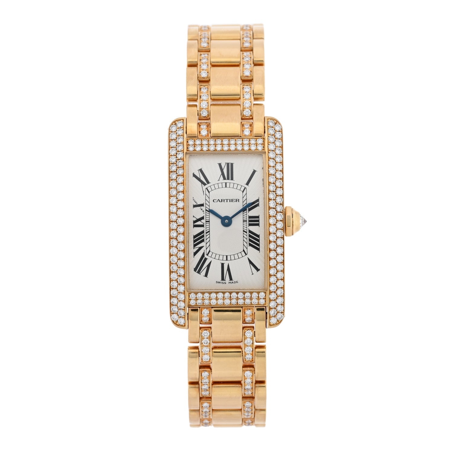 Cartier 18K Yellow Gold Diamond 19mm Tank Americaine Quartz Watch 1 of 4