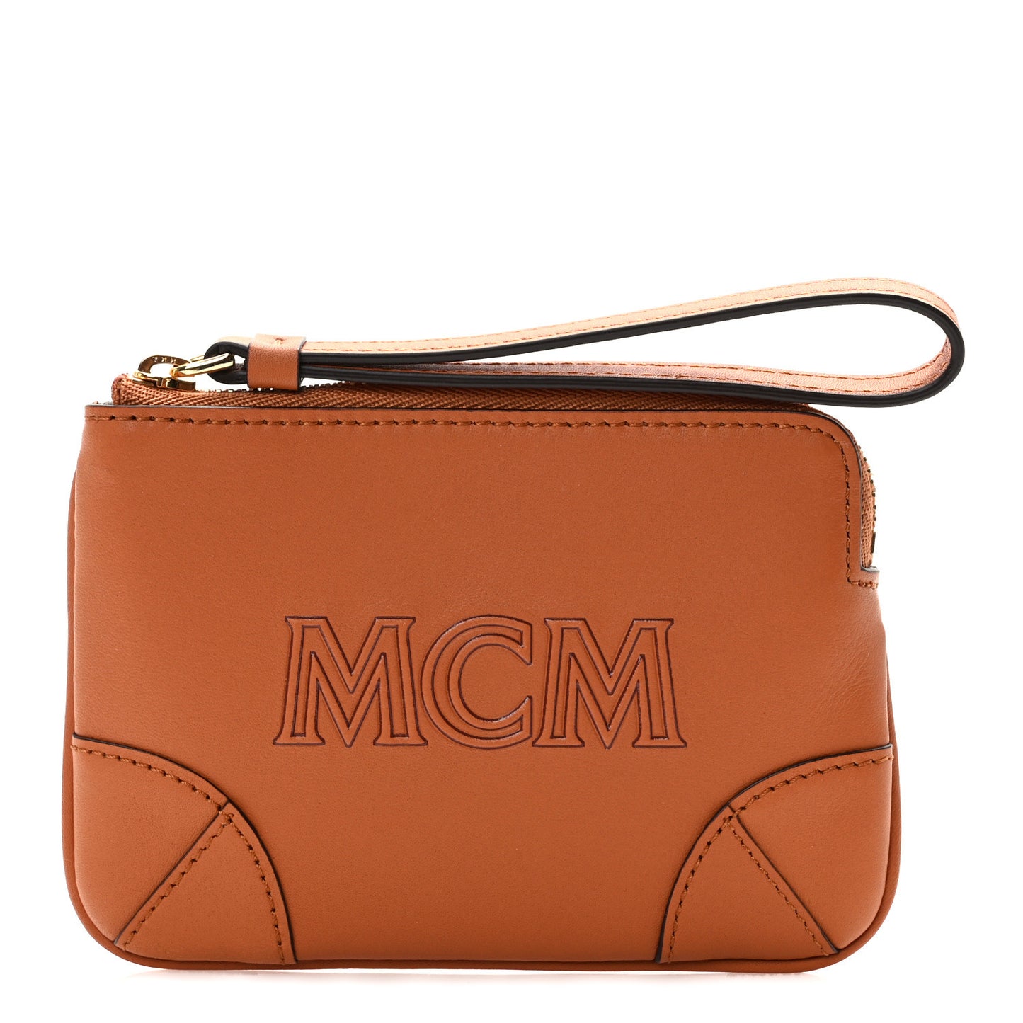 Spanish Calfskin X-Mini Aren Wristlet Zip Pouch Cognac
