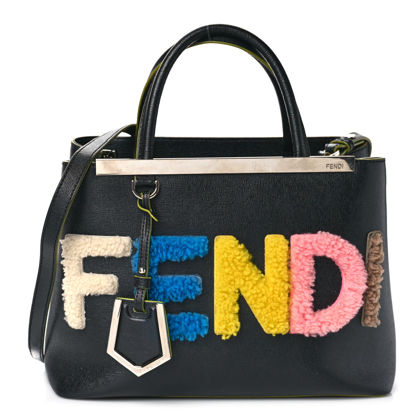 Vitello Elite Shearling Block Letter Petite 2Jours Tote Black