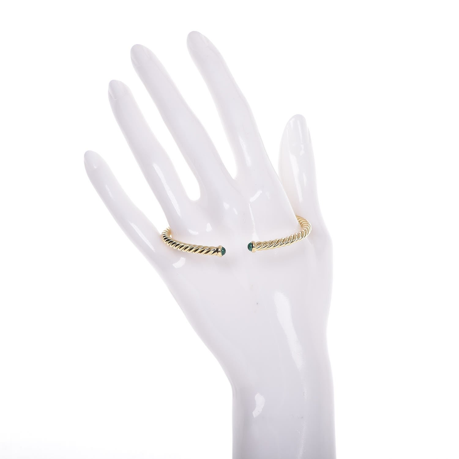 David Yurman 18K Yellow Gold Emerald 4mm Cablespira Bracelet 2 of 5