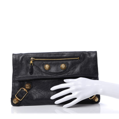 Balenciaga Agneau Giant 21 Gold Hardware Envelope Clutch Black 2 of 10