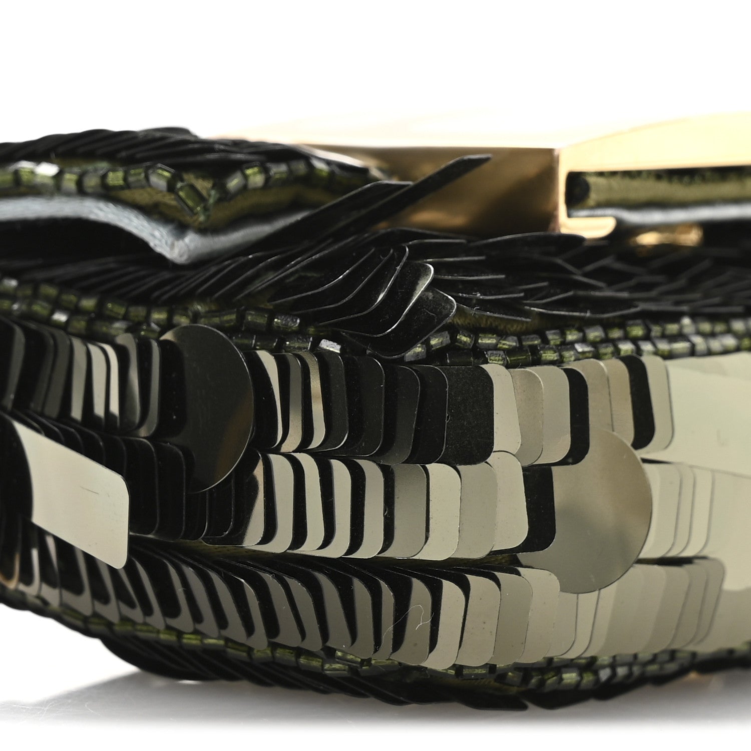 Fendi Sequin Paillettes Shiny Nappa Sex and the City Nano Maxi Buckle Baguette Charm Avocado 9 of 11