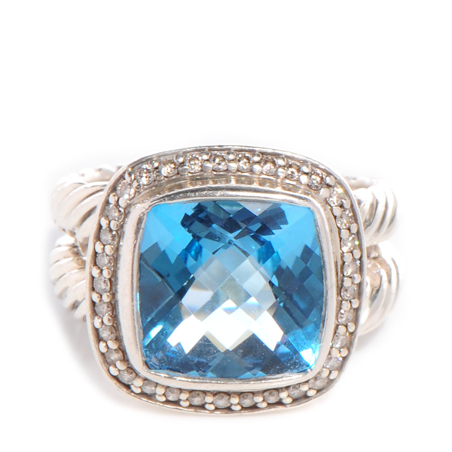 David Yurman Sterling Silver Diamond Blue Topaz 11mm Albion Ring 50 5.5 1 of 6