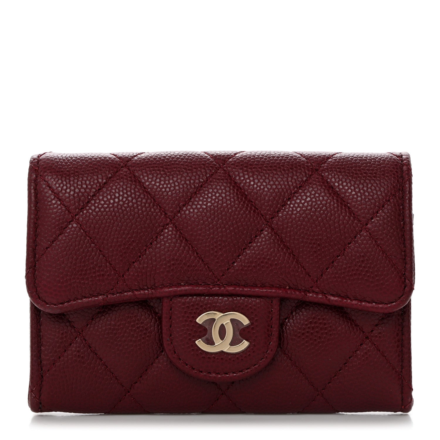Chanel Caviar Quilted Flap Card Holder Wallet Burgundy 1 of 7