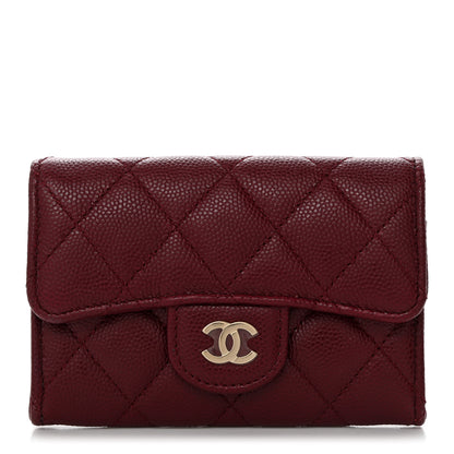 Chanel Caviar Quilted Flap Card Holder Wallet Burgundy 1 of 7