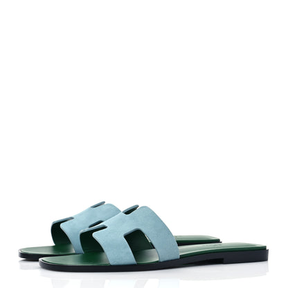 Hermes Suede Goatskin Oran Sandals 38.5 Vert D'Eau 3 of 8