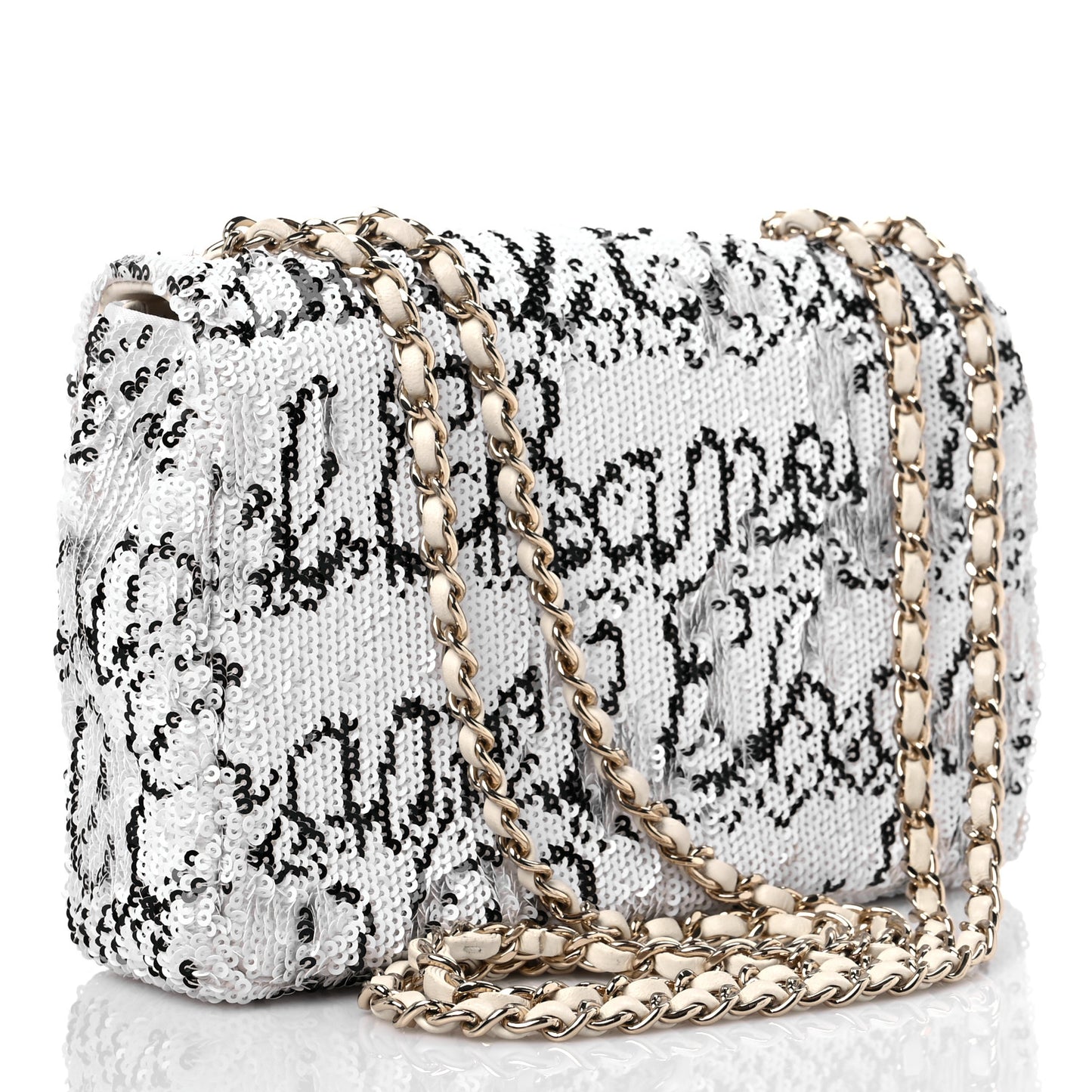 Sequin Logo Mini Rectangular Flap White Black
