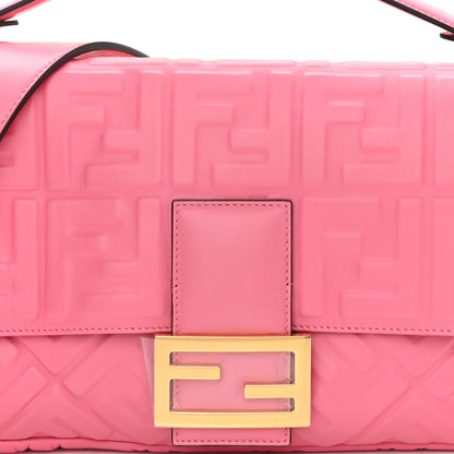 Fendi Nappa FF 1974 Embossed Large Baguette Rosa Fluo 8 of 10