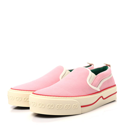 Gucci Old Tennis Tweed Womens 1977 Tennis Slip On 30mm Sneakers 39.5 Wild Rose Mystic White 3 of 8