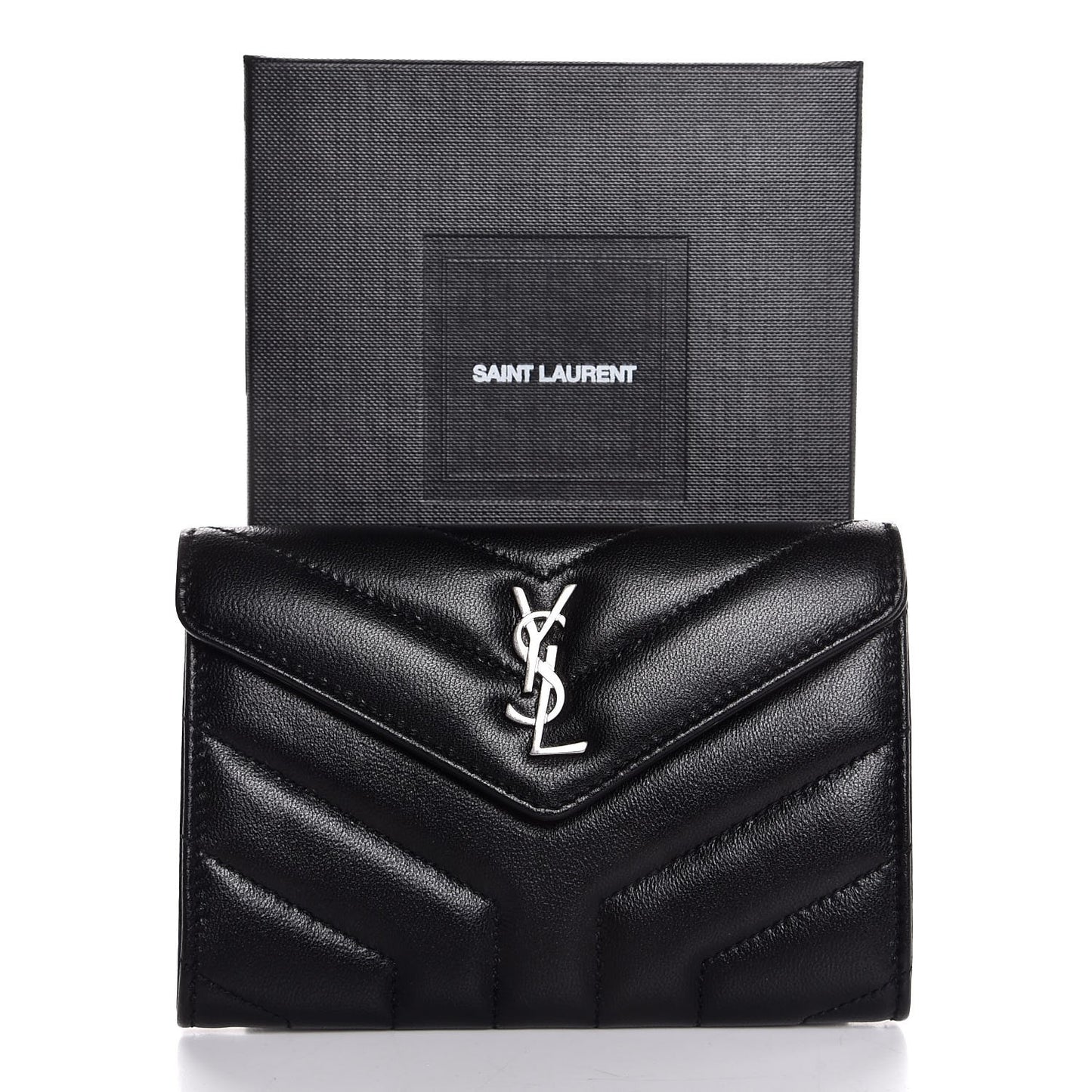 Lambskin Y Quilted Monogram Small Loulou Envelope Wallet Black