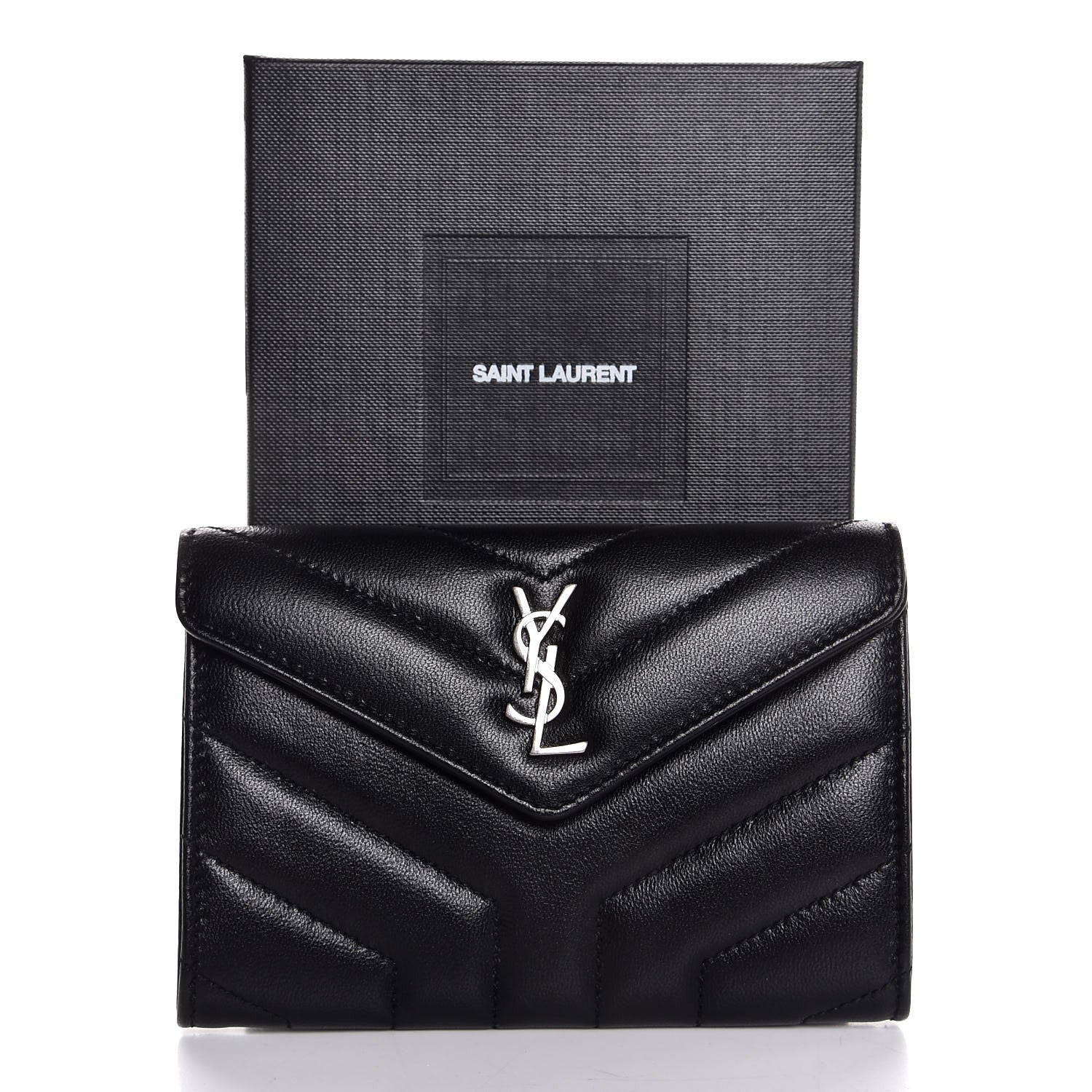 Saint Laurent Lambskin Y Quilted Monogram Small Loulou Envelope Wallet Black 8 of 8