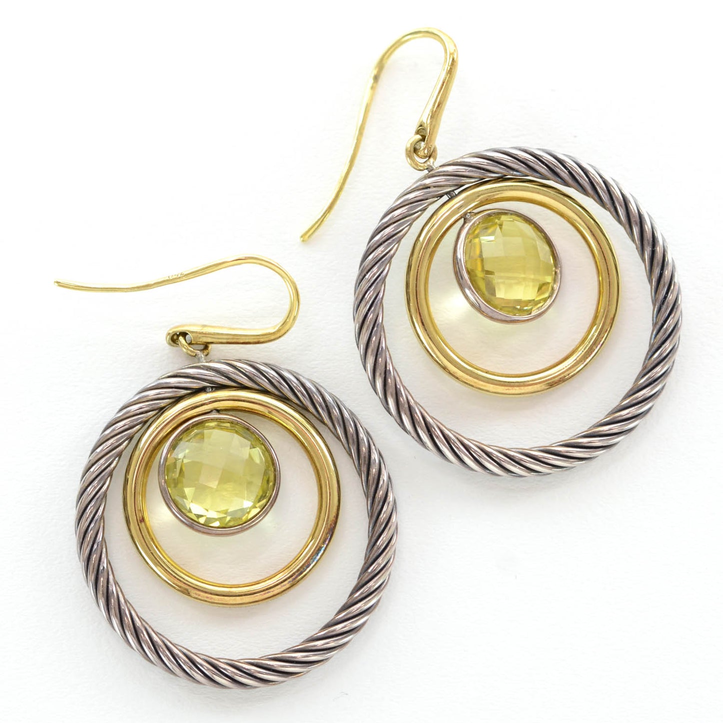 Sterling Silver 18k Gold Lemon Citrine Spiral Cable Mobile Earrings