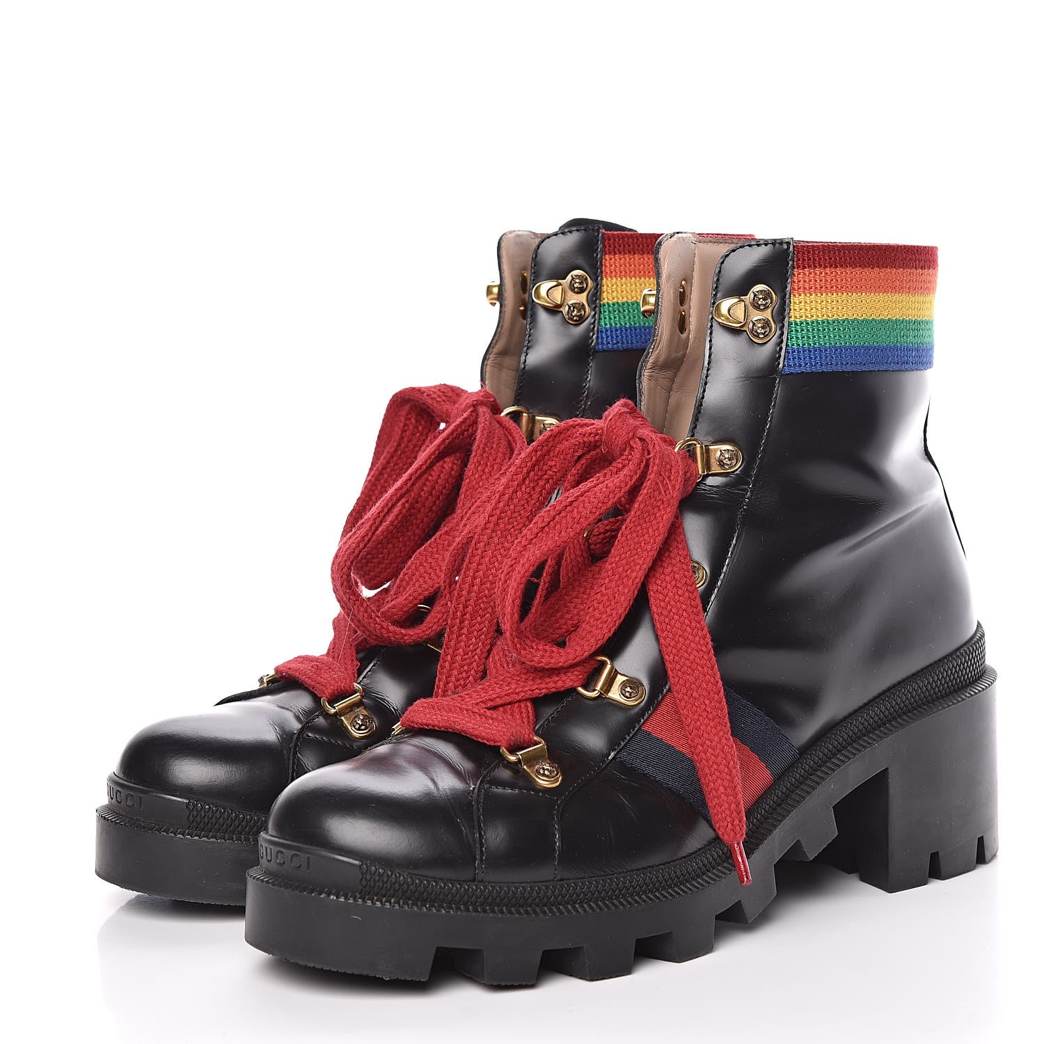 Gucci Calfskin Rainbow Trip Lace Up Combat Boots 39.5 Black 3 of 14