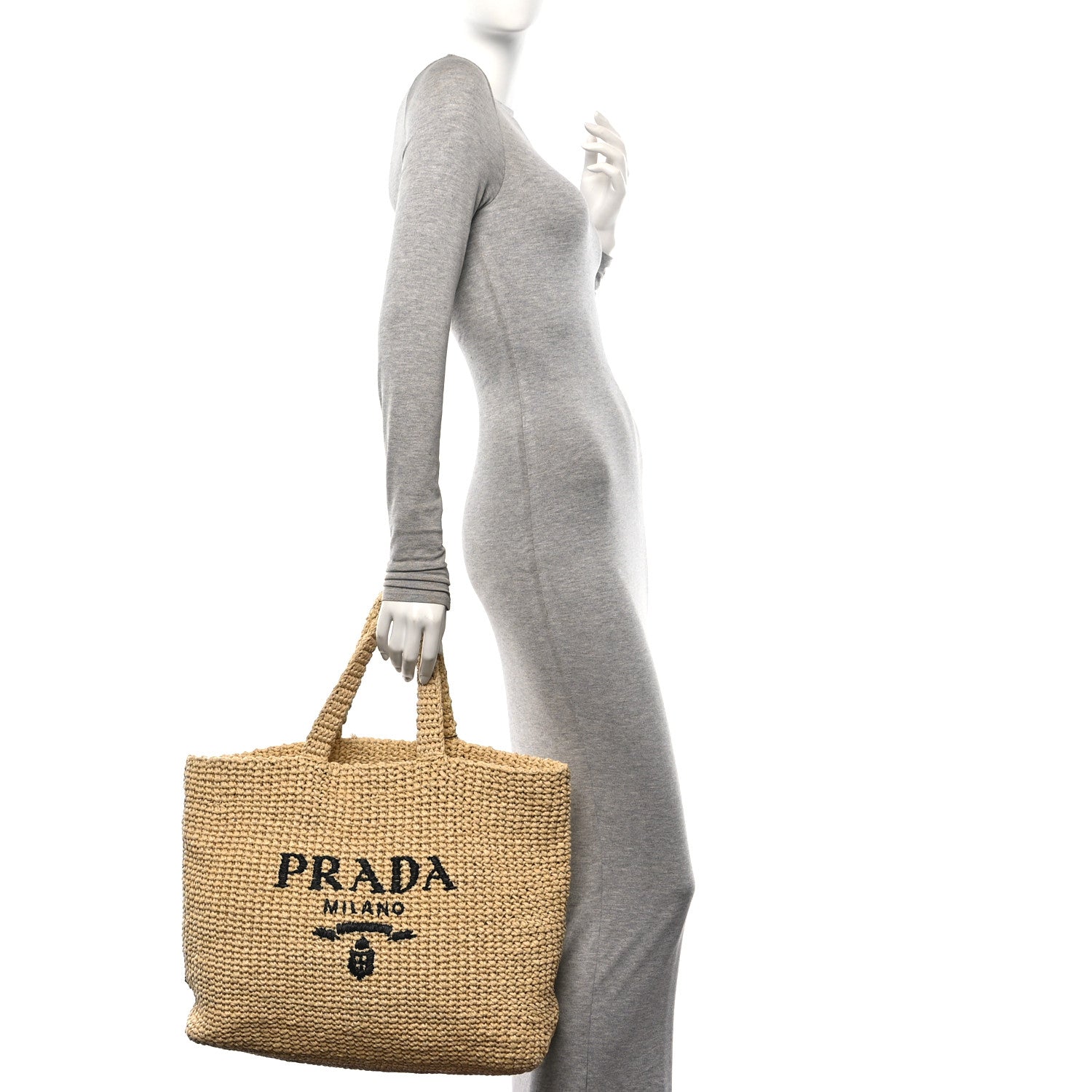 Prada Yarn Raffia Effect Crochet Embroidered Logo Tote Naturale 2 of 11