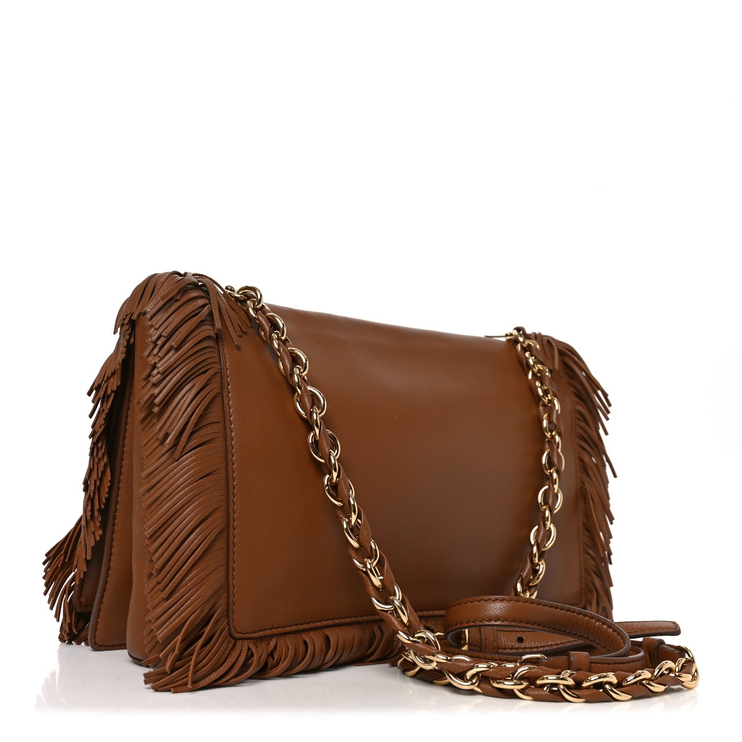Salvatore Ferragamo Calfskin Fringe Vera Bow Crossbody Bag Brown 3 of 10