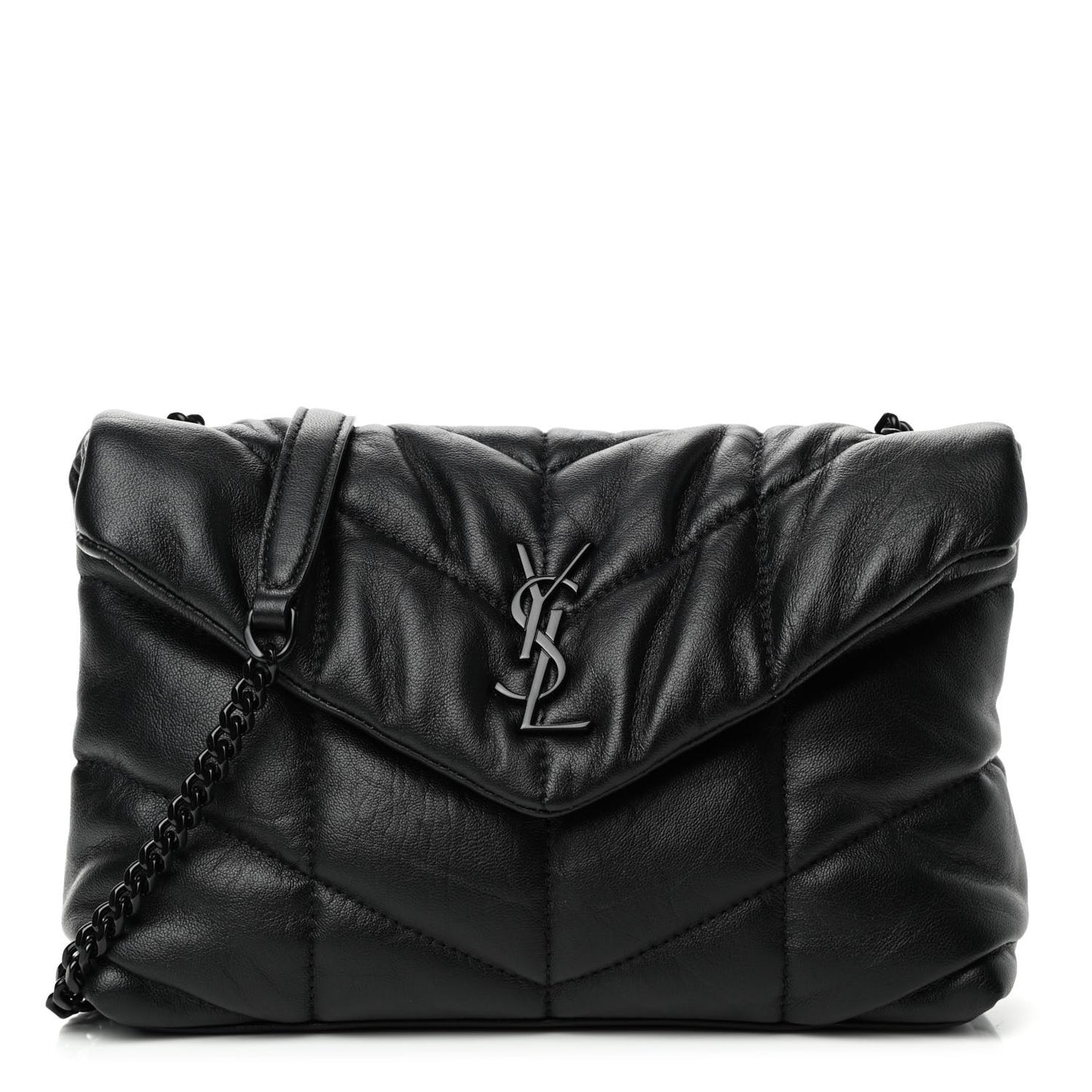 Calfskin Quilted Toy Loulou Puffer Monogram Monochrome Chain Satchel Black
