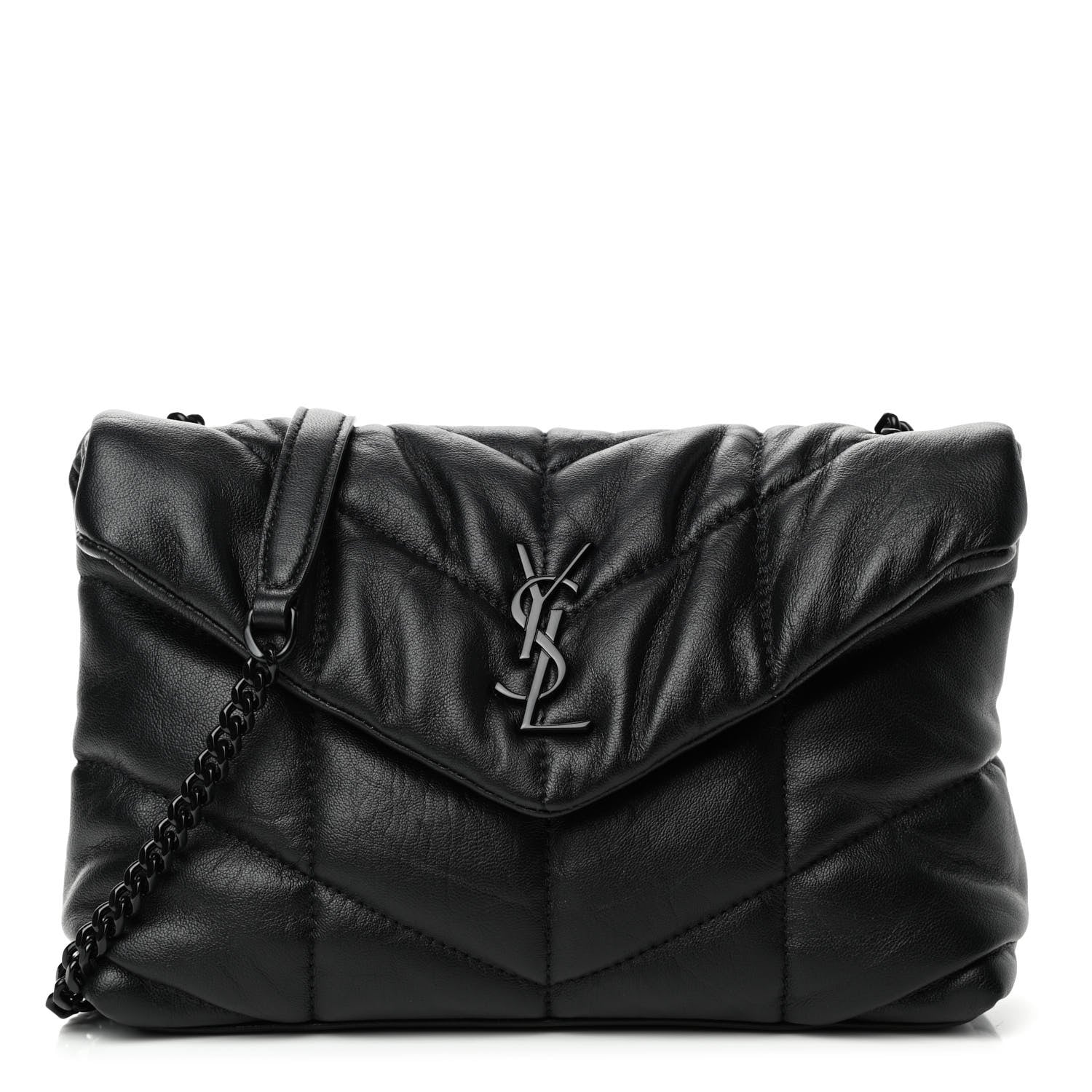 Saint Laurent Calfskin Quilted Toy Loulou Puffer Monogram Monochrome Chain Satchel Black 1 of 4