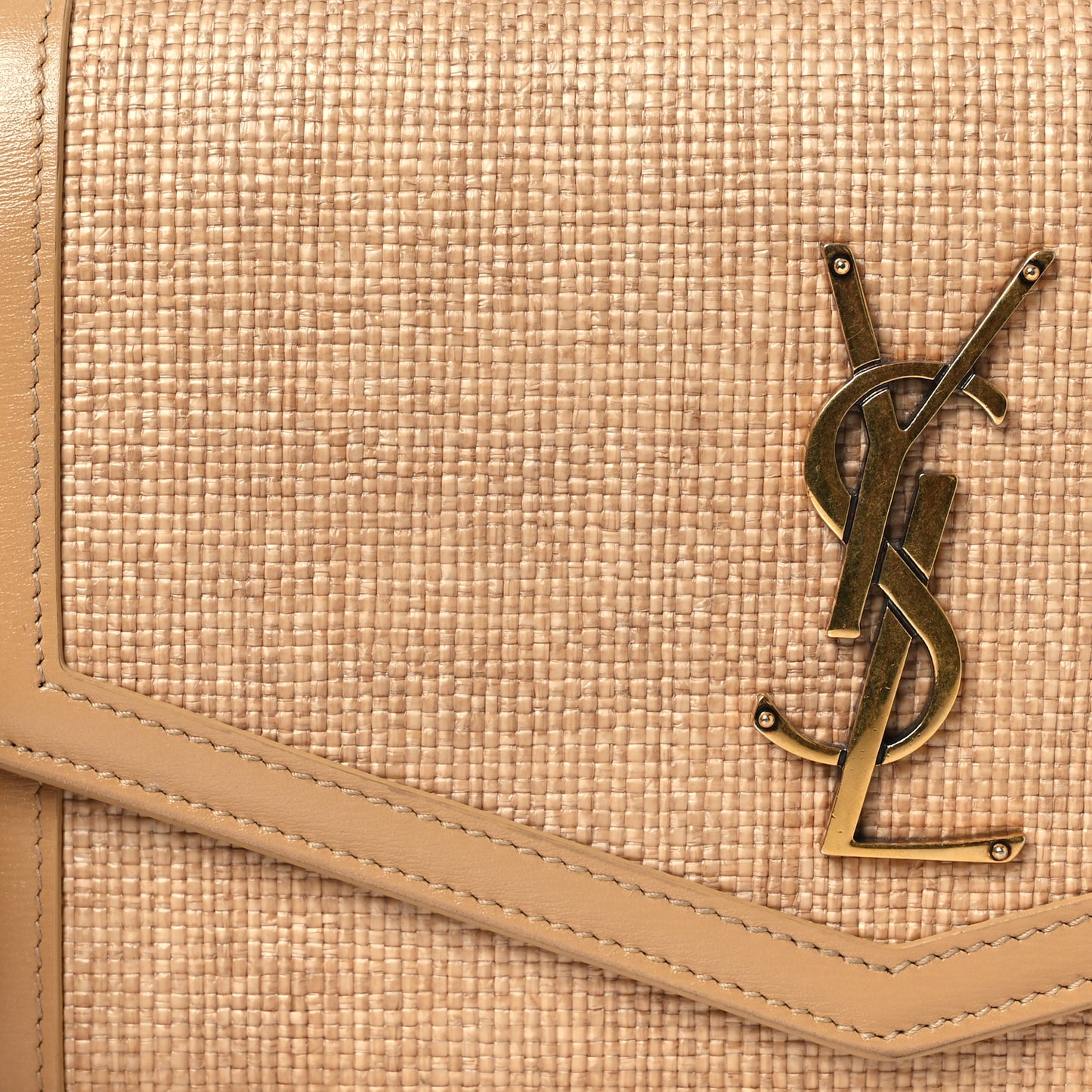 Micro Raffia Monogram Uptown Chain Wallet Natural Hay Blush