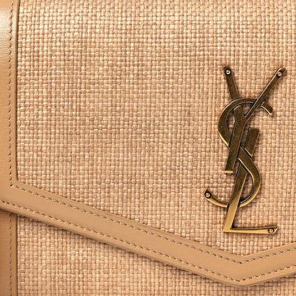 Saint Laurent Micro Raffia Monogram Uptown Chain Wallet Natural Hay Blush 8 of 14