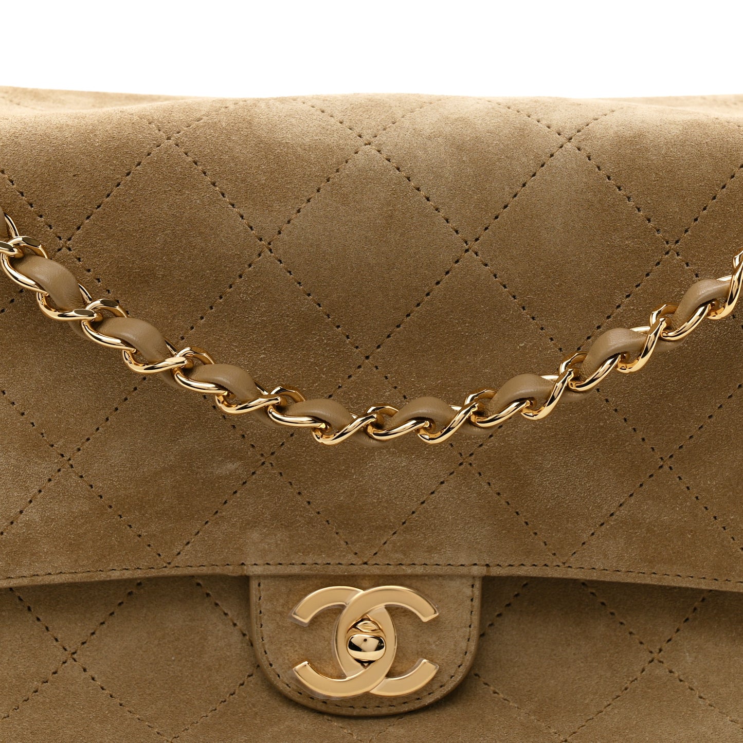 Suede Calfskin Small Souplissimo Maxi Flap Dark Beige