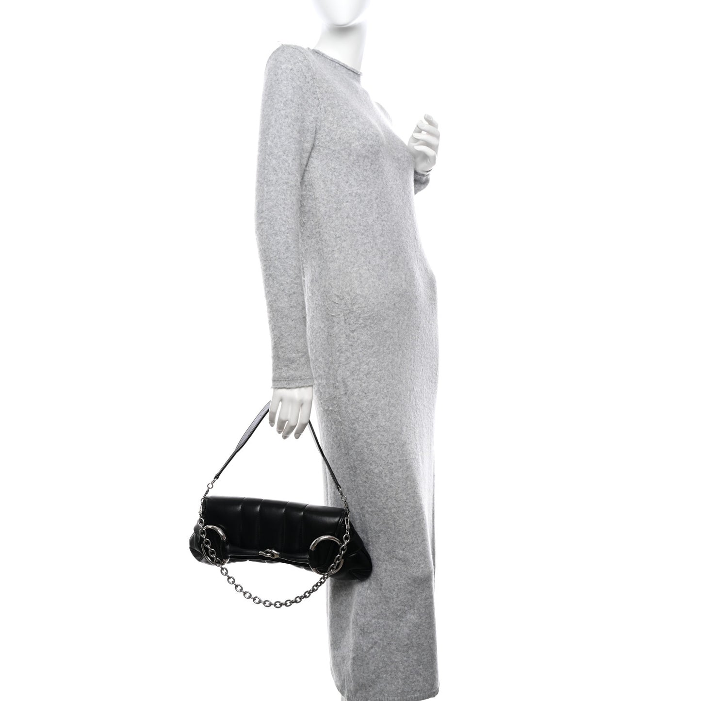 Nappa Vertical Matelasse Medium Maxi Horsebit Chain Shoulder Bag Black