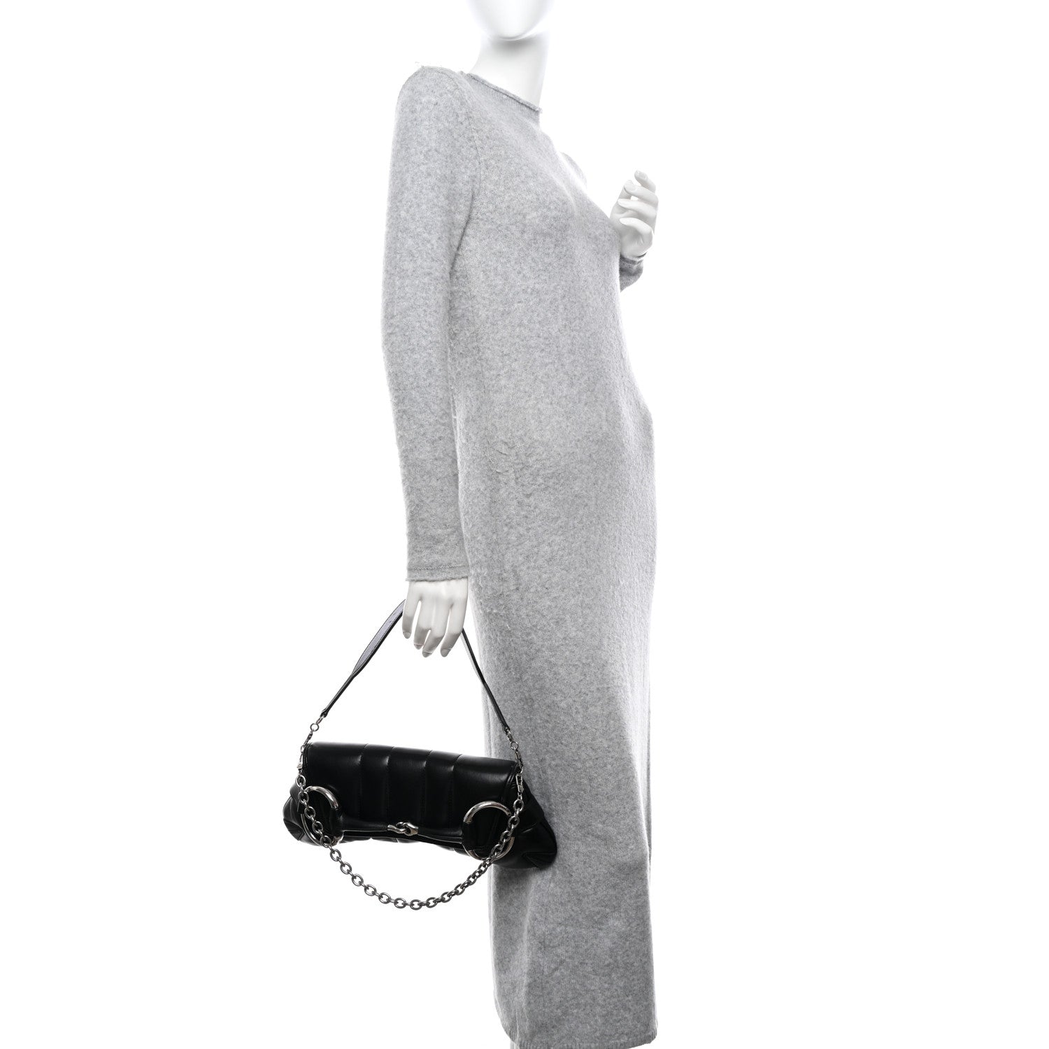 Gucci Nappa Vertical Matelasse Medium Maxi Horsebit Chain Shoulder Bag Black 2 of 10