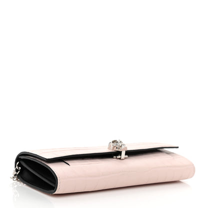 Alexander McQueen Calfskin Crocodile Embossed Skull Wallet on Chain Baby Pink 4 of 7
