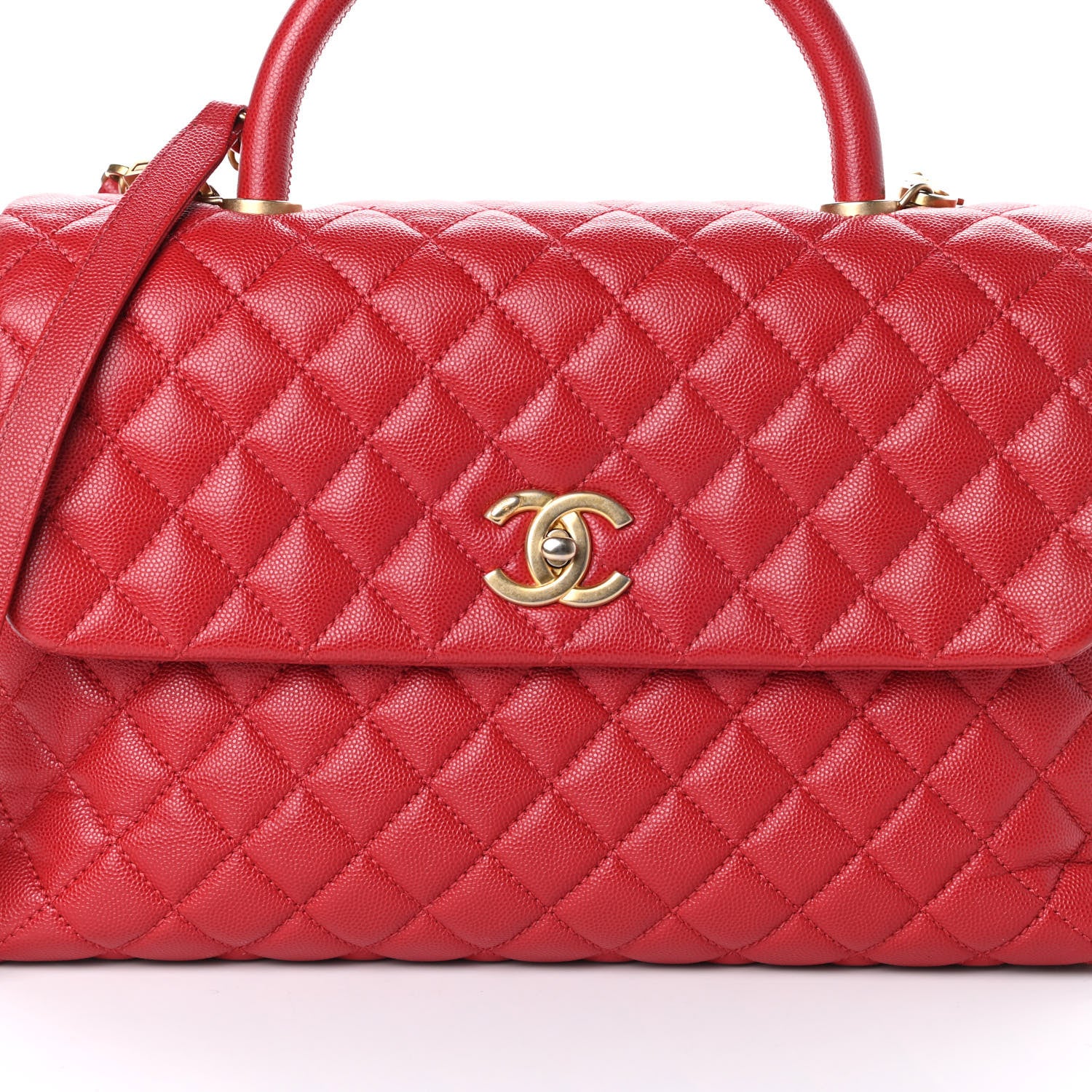 Chanel Caviar Quilted Medium Coco Handle Flap Red 8 of 10