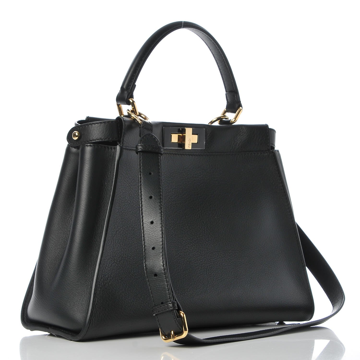 Fendi Vitello Seta Shiny Nappa Medium Peekaboo Iconic Satchel Black 3 of 7