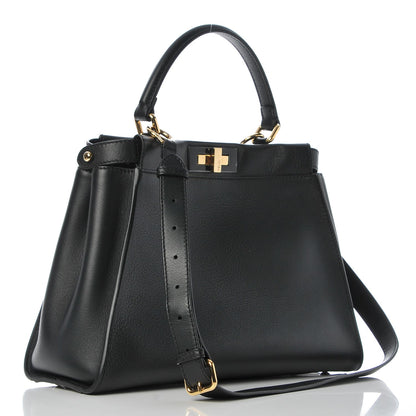 Fendi Vitello Seta Shiny Nappa Medium Peekaboo Iconic Satchel Black 3 of 7