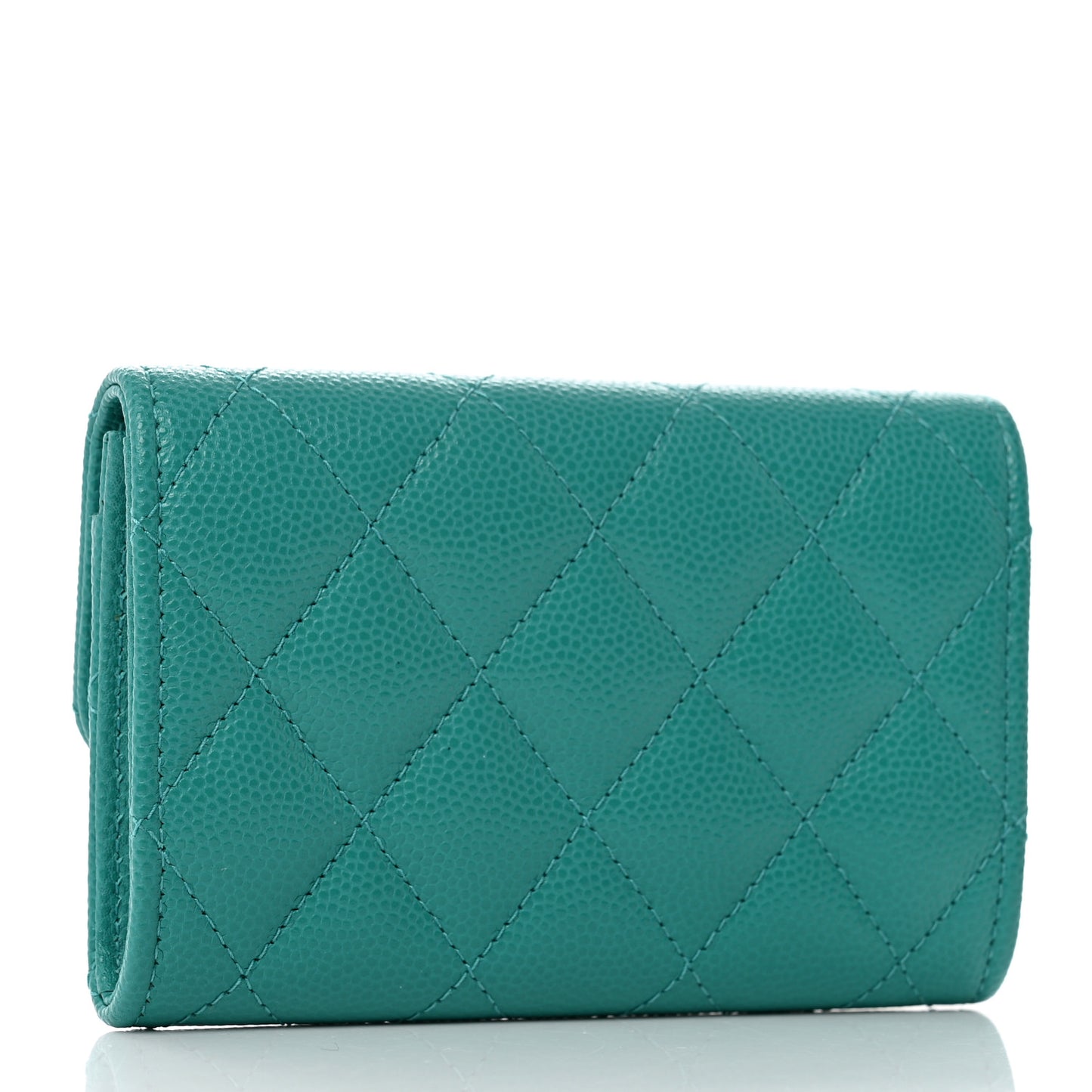 Caviar Quilted Flap Card Holder Turquoise