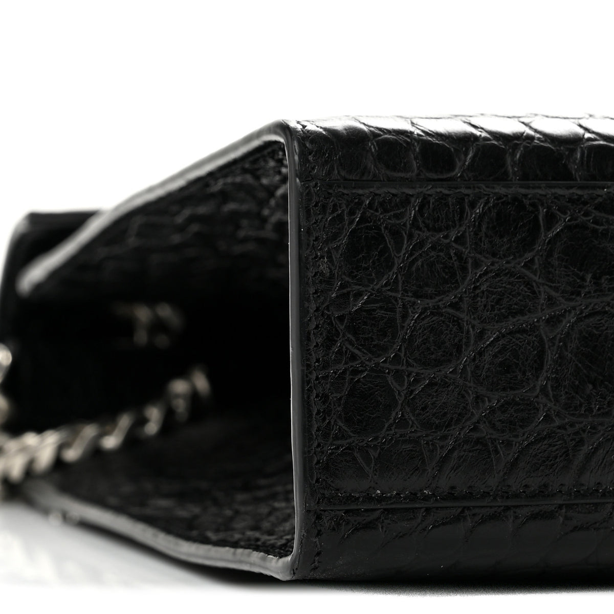 Calfskin Crocodile Embossed Large Monogram Envelope Chain Shoulder Bag Black