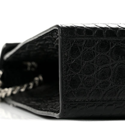 Saint Laurent Calfskin Crocodile Embossed Large Monogram Envelope Chain Shoulder Bag Black 9 of 12